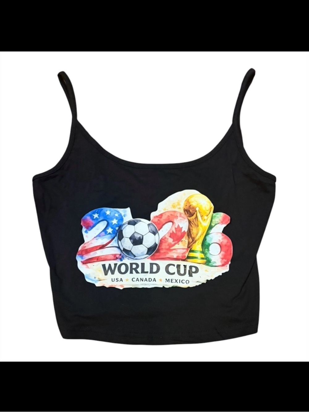 Black 2026 World Cup Graphic Crop Tank